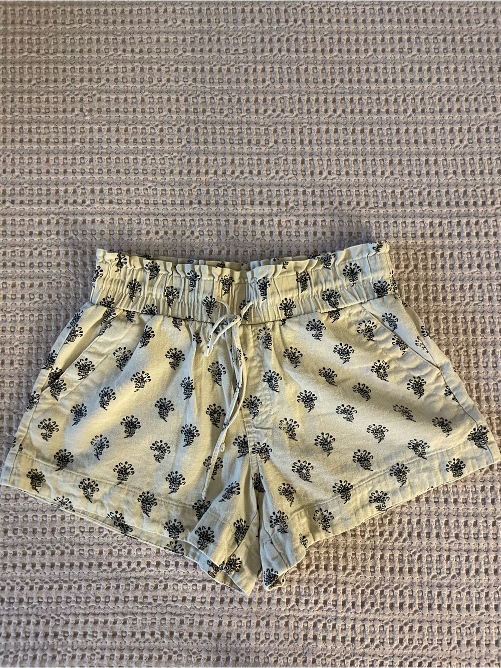 A New Day Linen Blend Floral Shorts Cream Elastic Waist Size S
